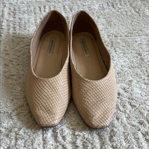 Beige Textured Snake-Embossed Flats